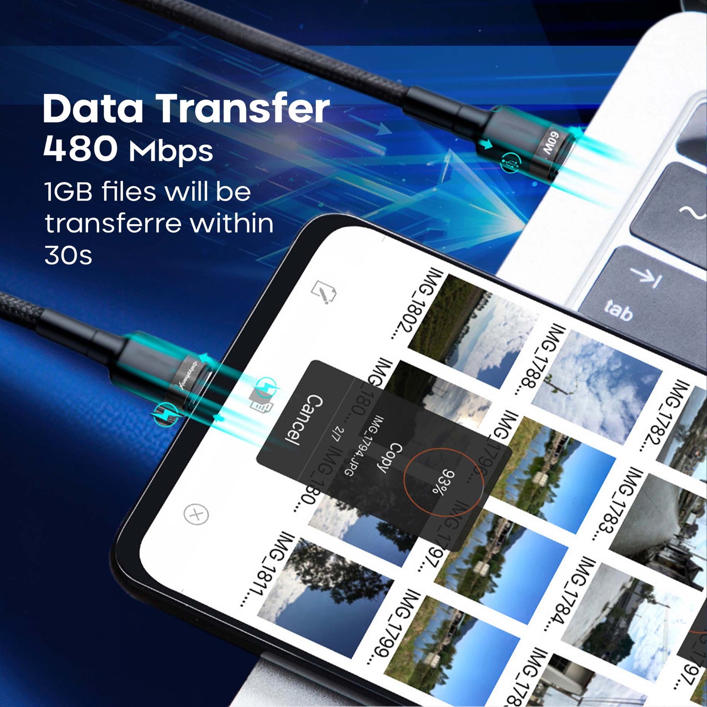 60W USB C to USB C Cable 1M USBC to USBC PD Fast Charging Type C Charger Cable