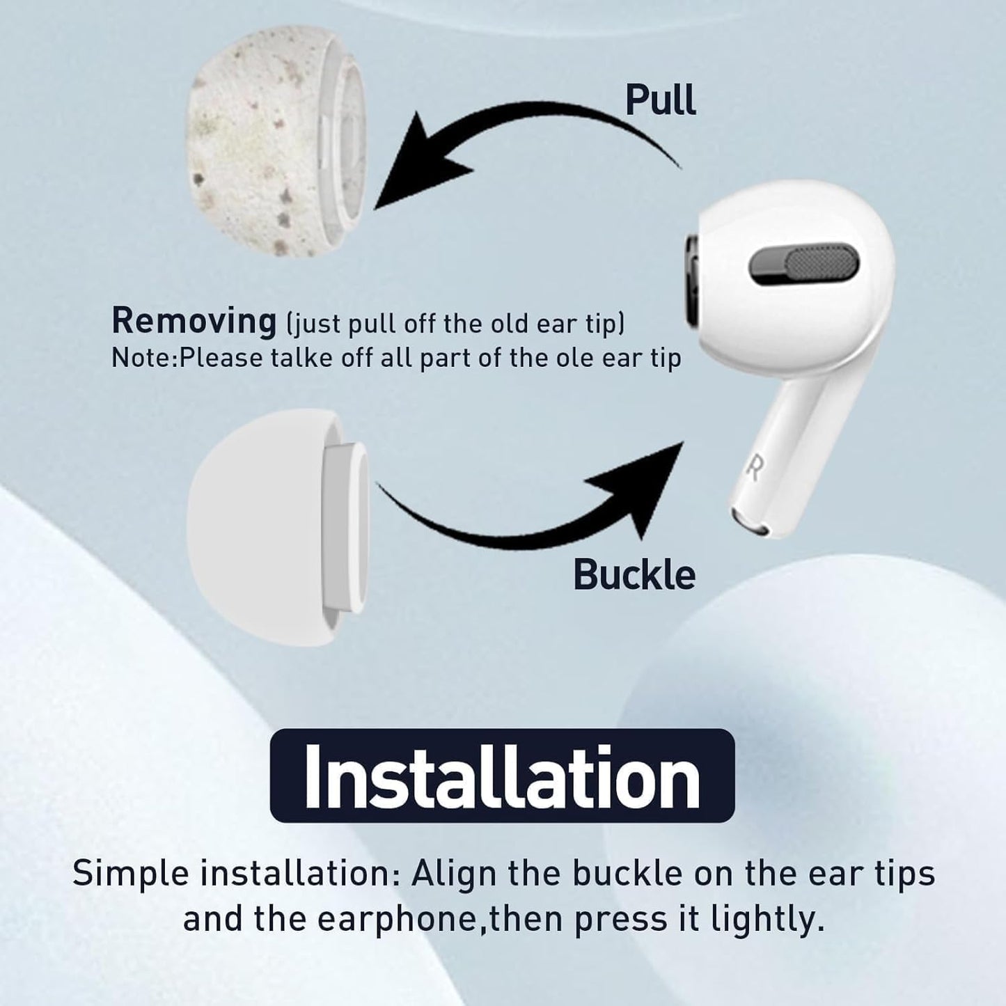 3 Pairs Replacement Ear Tips for Airpod & Airpods Pro 2nd Gen (White, S/M/L)