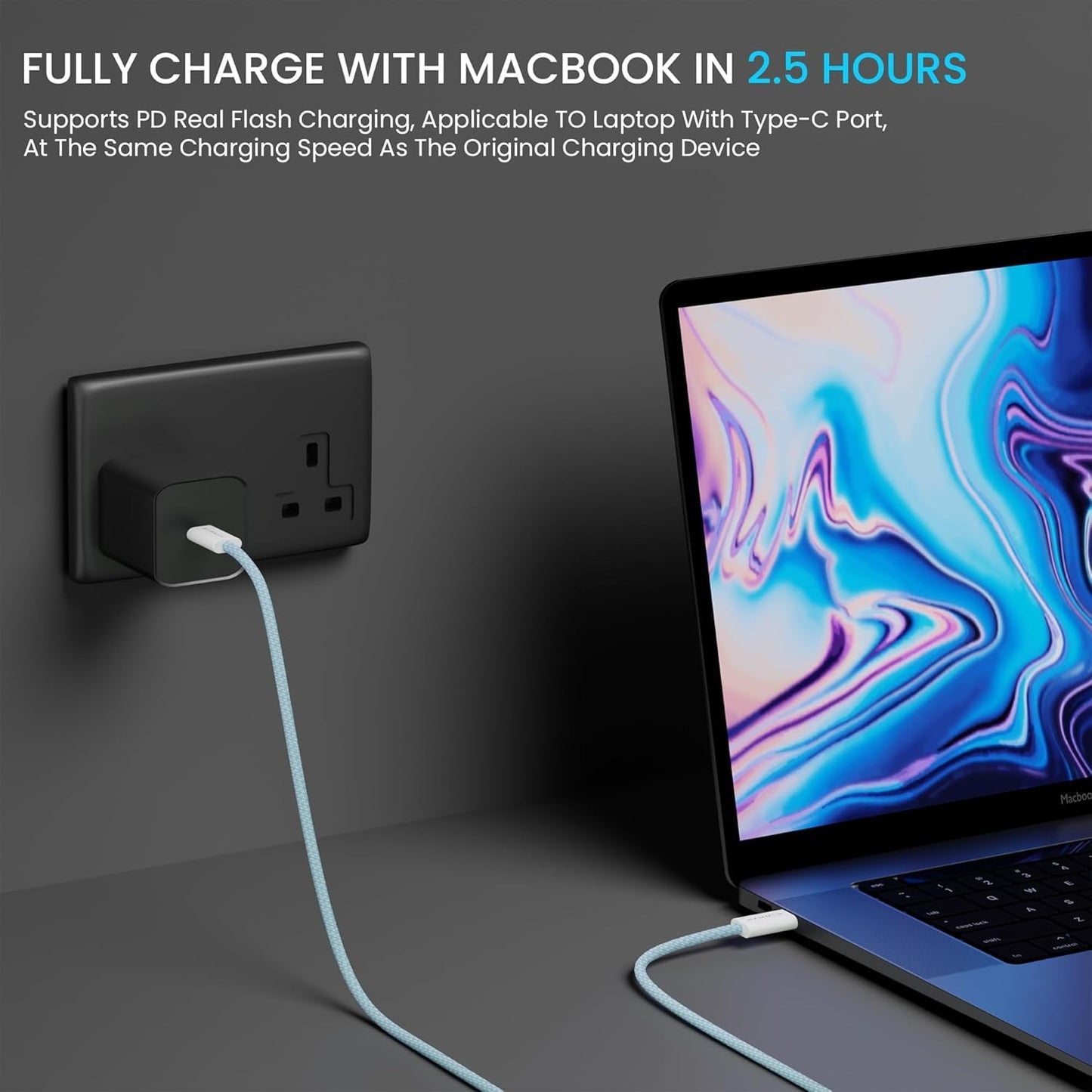 Premium 60W USB C to USB C Cable 1M USBC to USBC PD Fast Charging Type C Charger Cable – Compatible with iPhone 16/15/Pro/Pro Max/Plus, MacBook Air 13 inch/iPad Pro/Air, Samsung Galaxy S24 S23