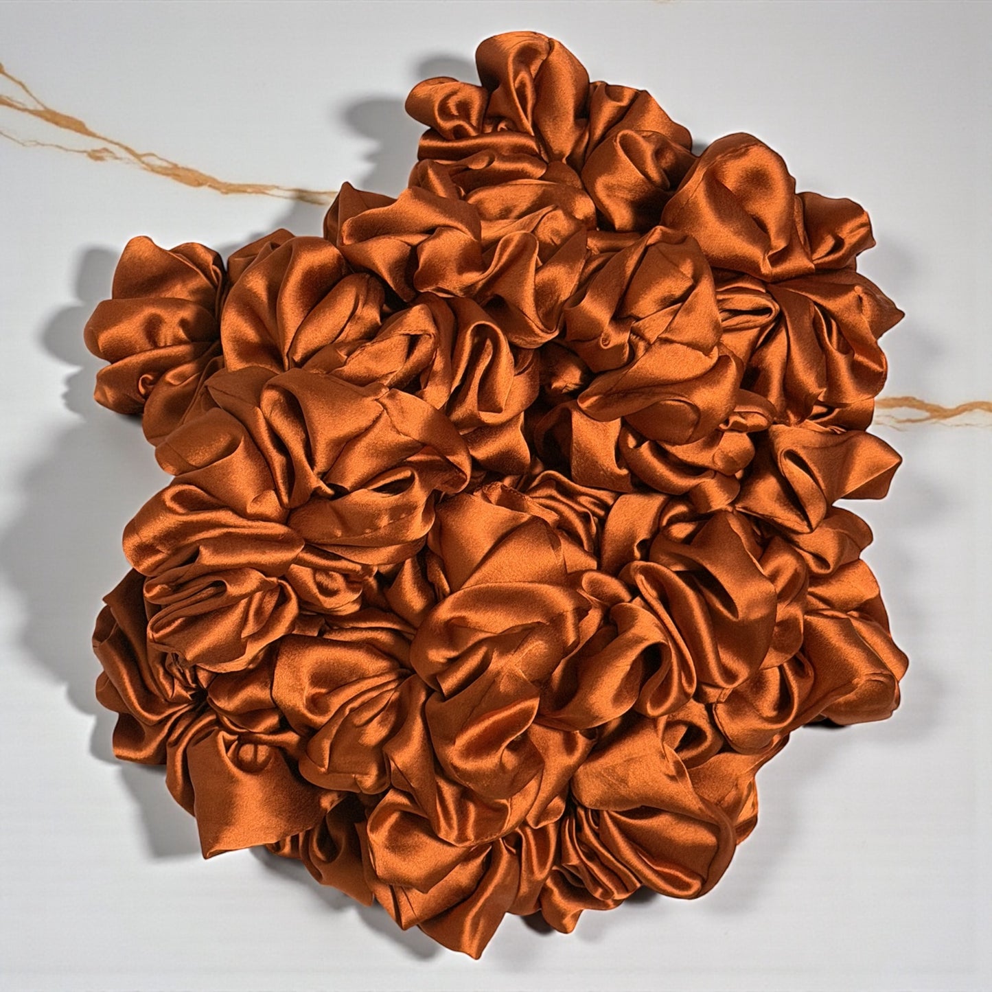 (Pack of 2) Premium Handmade Fluffy Satin Silk Luxe Scrunchie - Burnt Orange