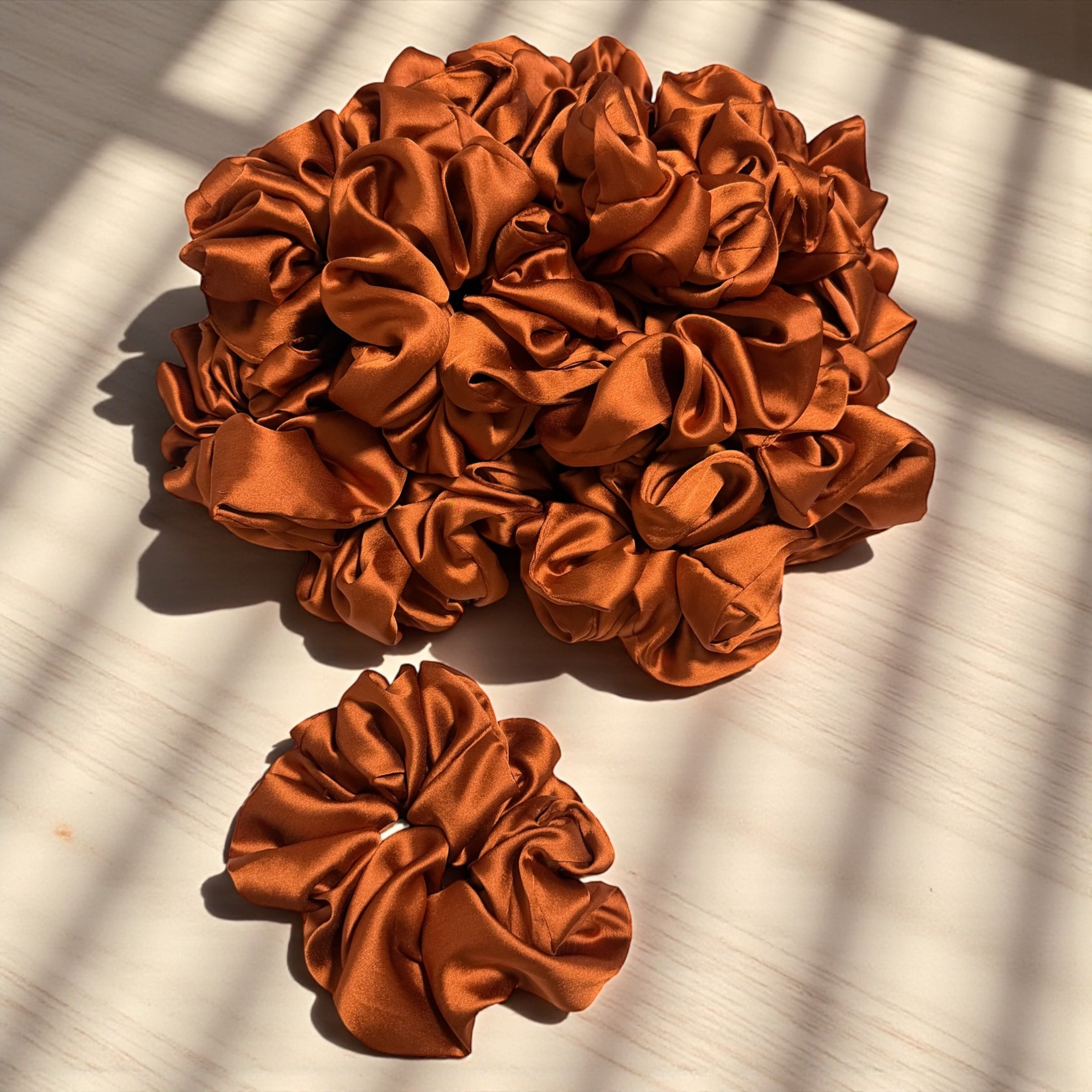 (Pack of 1) Premium Handmade Fluffy Satin Silk Luxe Scrunchie - Burnt Orange