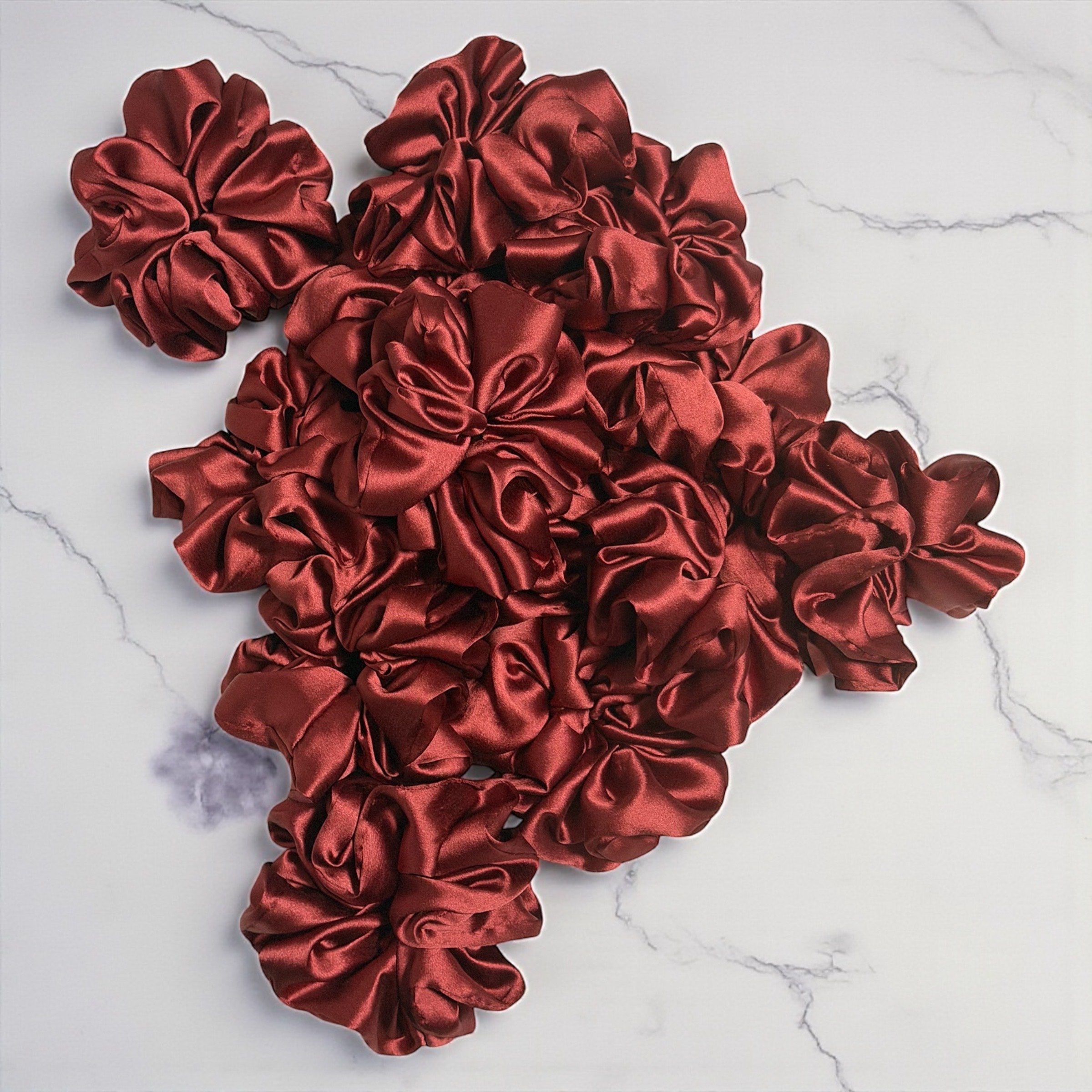 (Pack of 1) Premium Handmade Fluffy Satin Silk Luxe Scrunchie  - Maroon