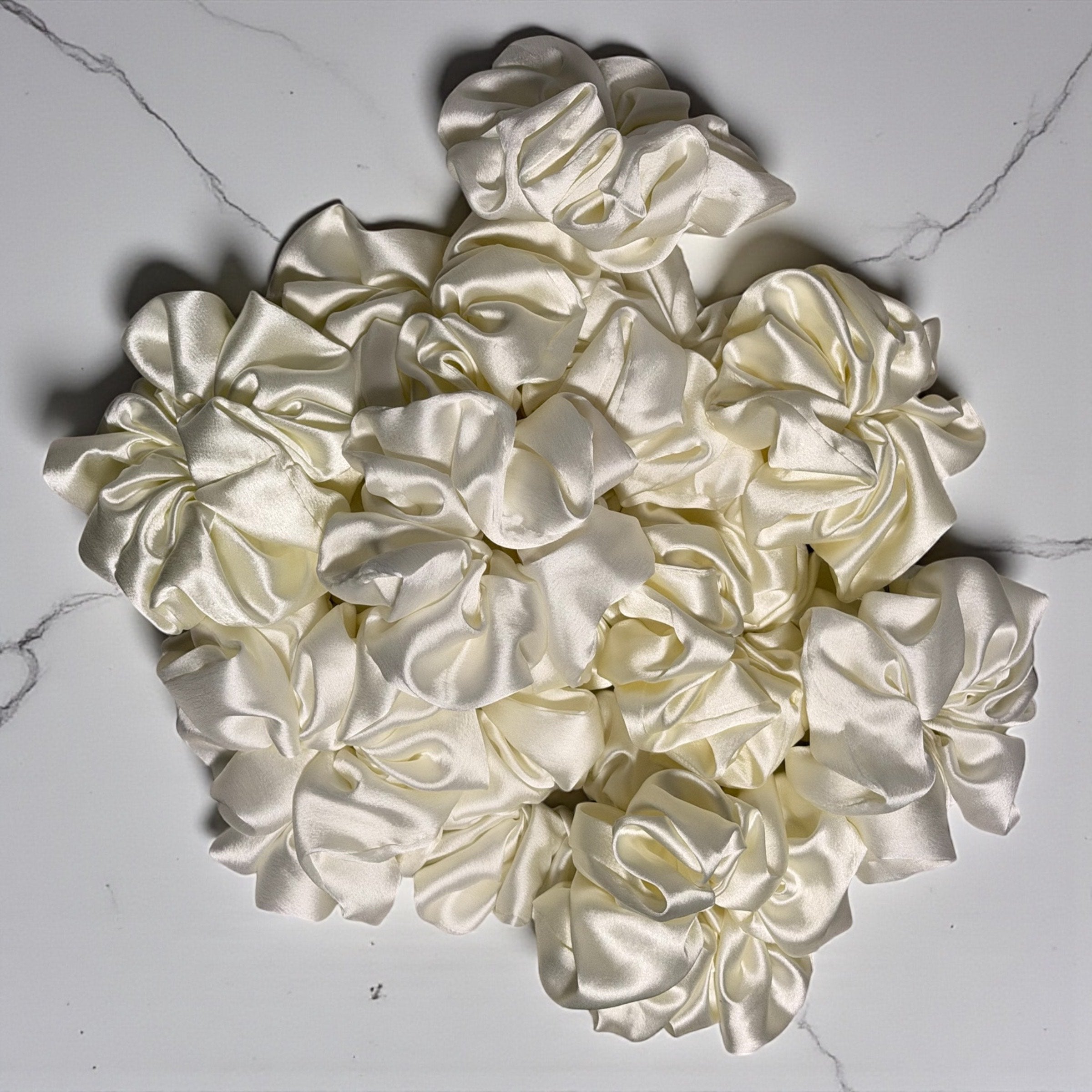 (Pack of 1) Premium Handmade Fluffy Satin Silk Luxe Scrunchie - Off White