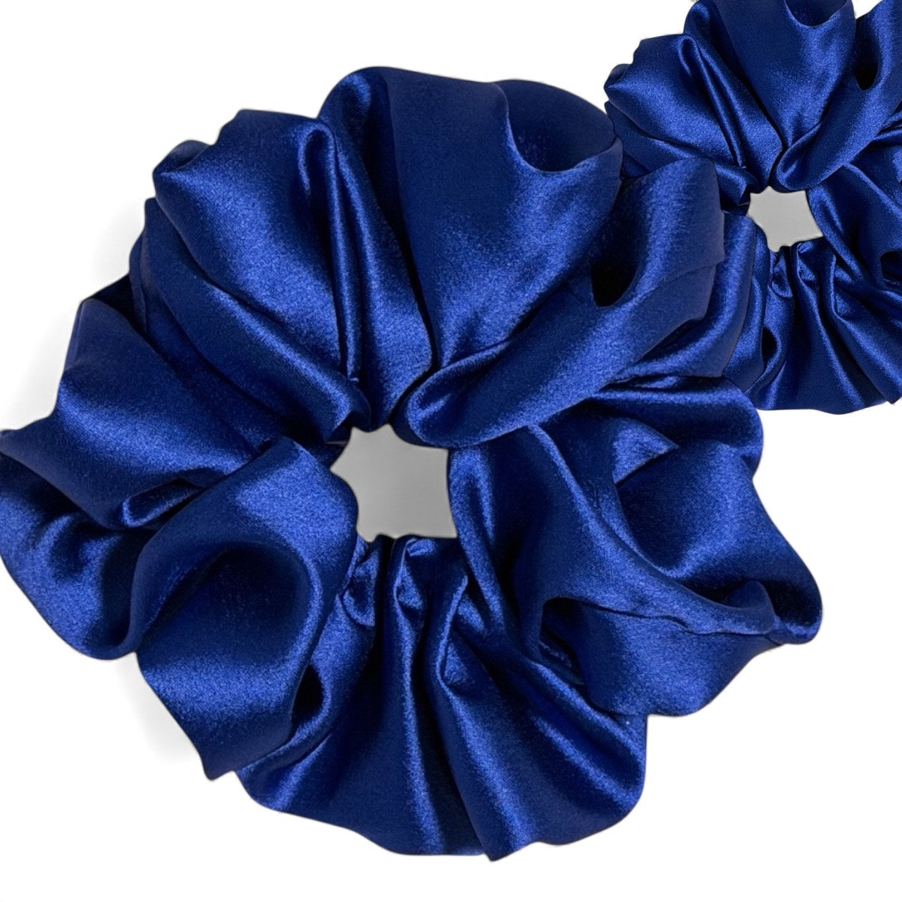 (Pack of 2) Premium Handmade Fluffy Satin Silk Luxe Scrunchie - Royal Blue