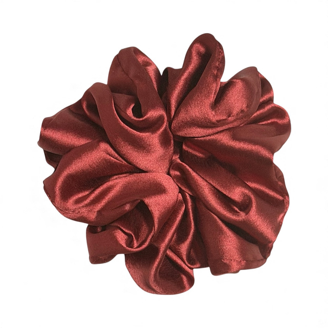 (Pack of 1) Premium Handmade Fluffy Satin Silk Luxe Scrunchie  - Maroon