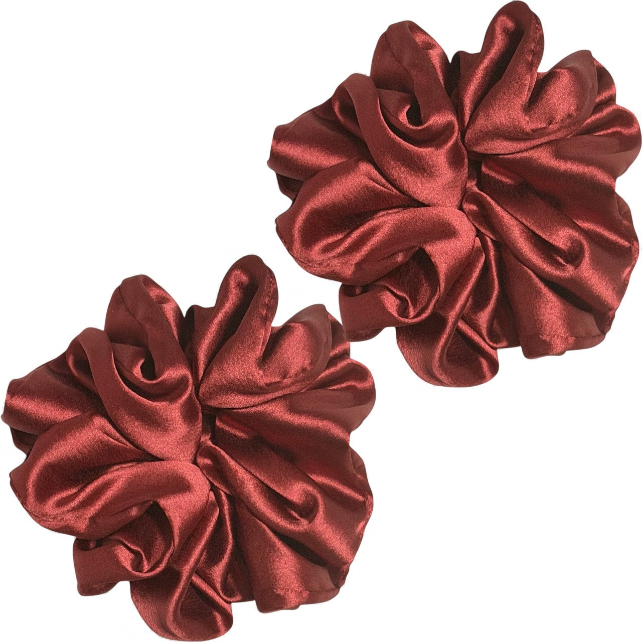 (Pack of 2) Premium Handmade Fluffy Satin Silk Luxe Scrunchie - Maroon