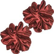 (Pack of 2) Premium Handmade Fluffy Satin Silk Luxe Scrunchie - Maroon