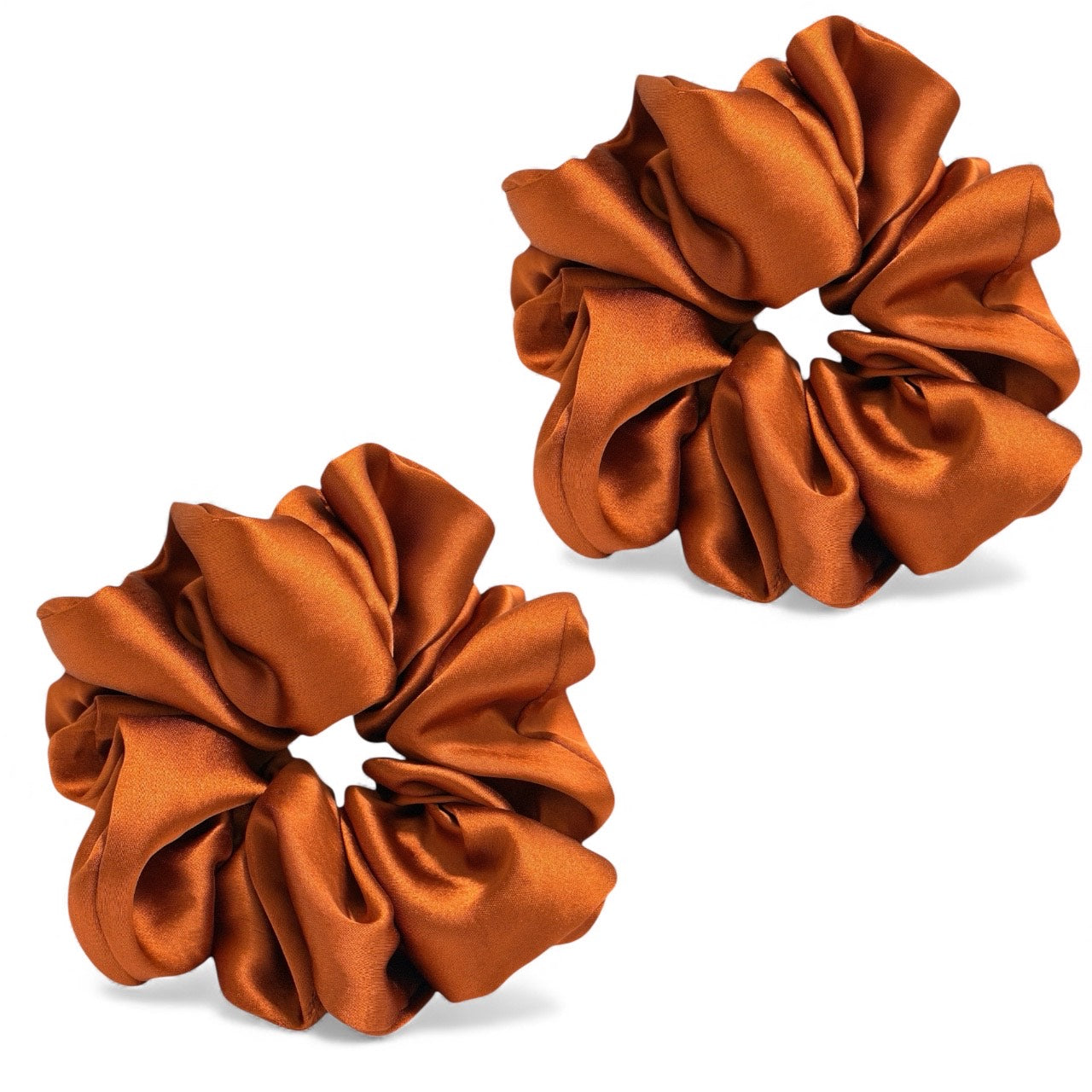 (Pack of 2) Premium Handmade Fluffy Satin Silk Luxe Scrunchie - Burnt Orange
