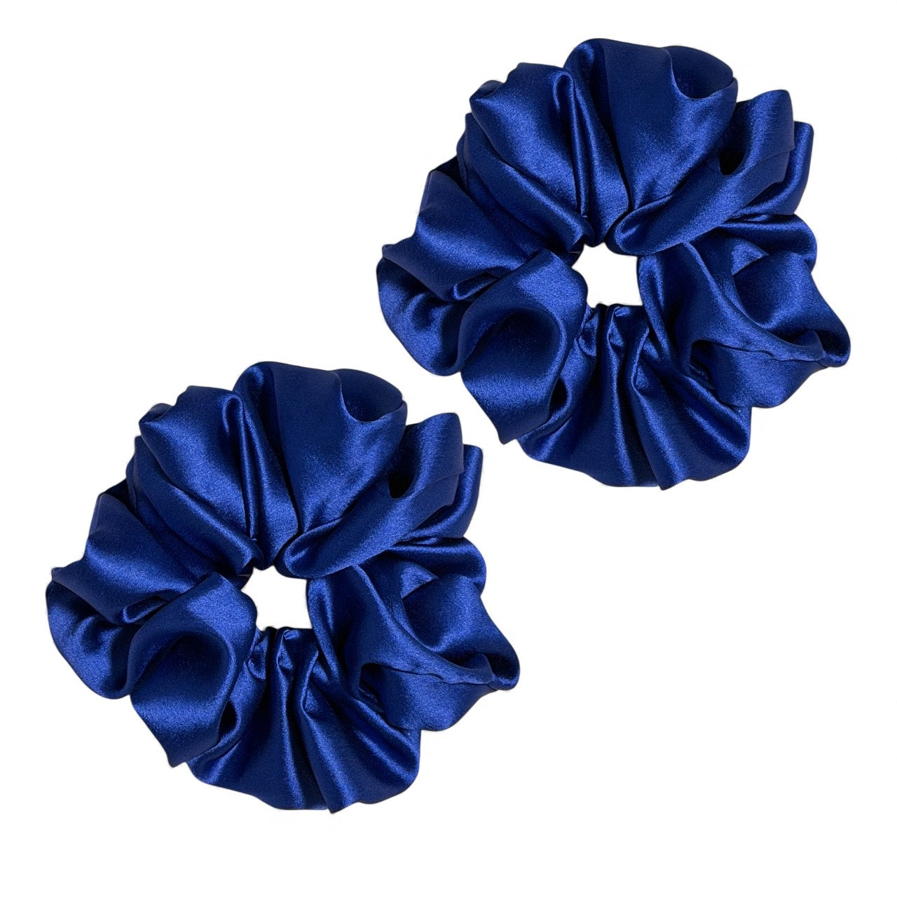 (Pack of 2) Premium Handmade Fluffy Satin Silk Luxe Scrunchie - Royal Blue