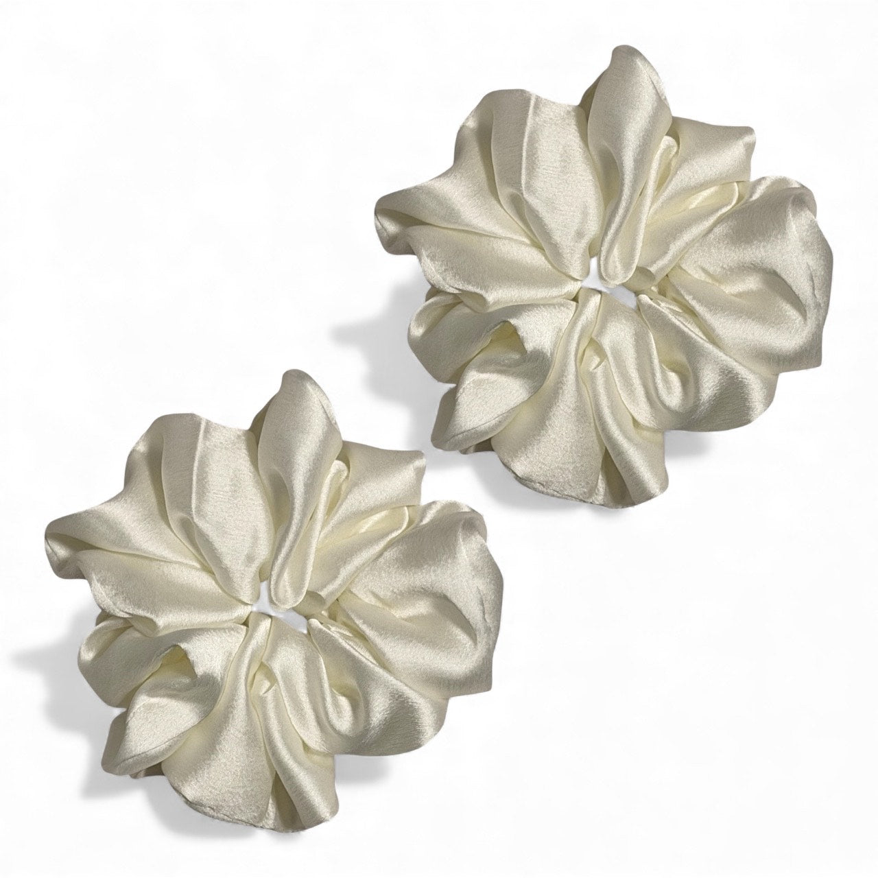 (Pack of 2) Premium Handmade Fluffy Satin Silk Luxe Scrunchie - Off White