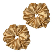 (Pack of 2) Premium Handmade Fluffy Satin Silk Luxe Scrunchie - Gold