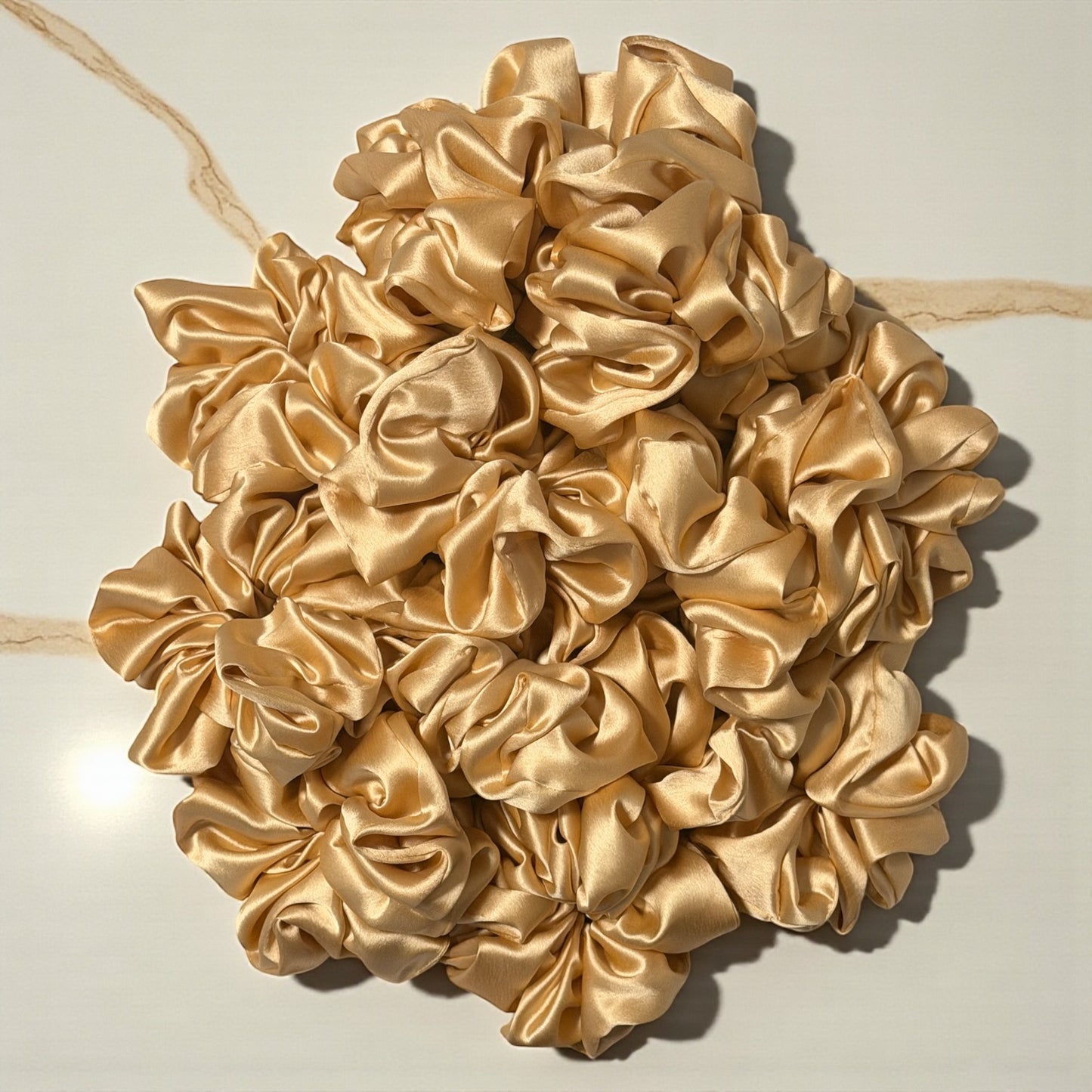 (Pack of 1) Premium Handmade Fluffy Satin Silk Luxe Scrunchie - Gold