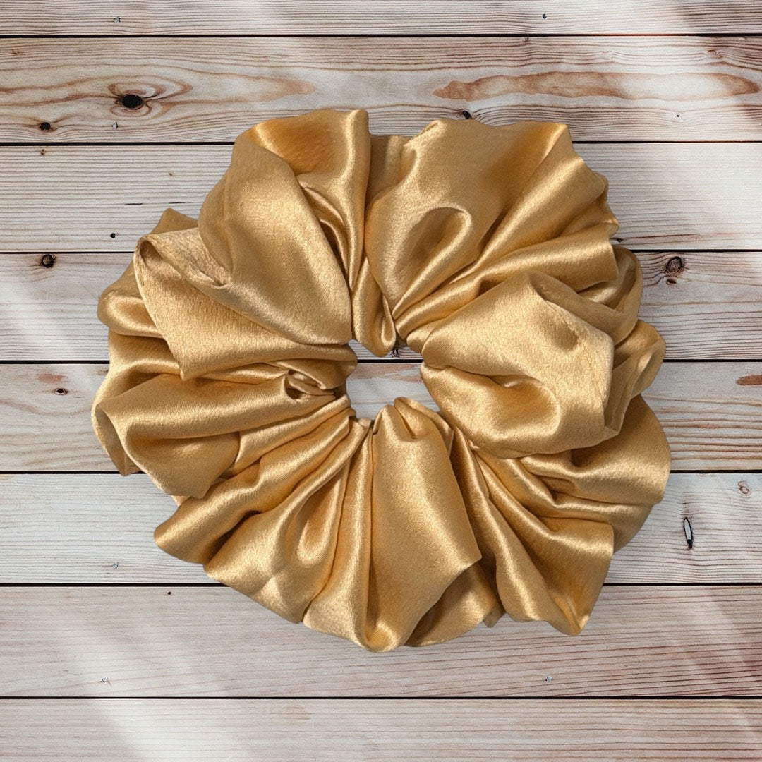 (Pack of 1) Premium Handmade Fluffy Satin Silk Luxe Scrunchie - Gold