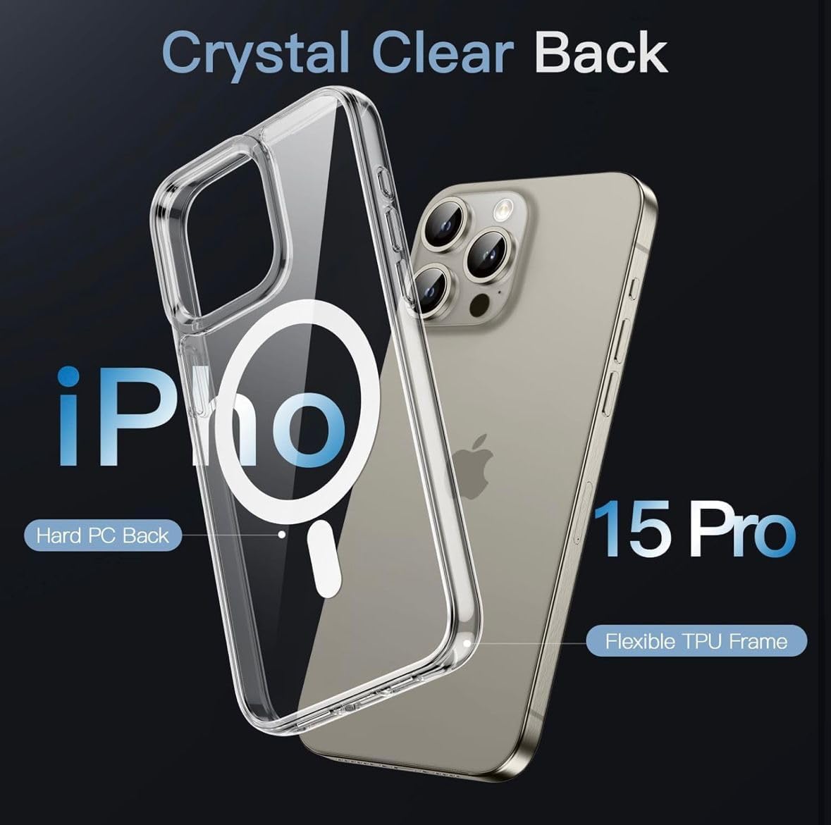 Premium Quality Anti Yellowing Magnetic Case for iPhone 15 Pro Compatible with MagSafe, Shockproof Phone Bumper Cover, Anti-Scratch Clear Back (Clear) (iPhone 15 Pro)