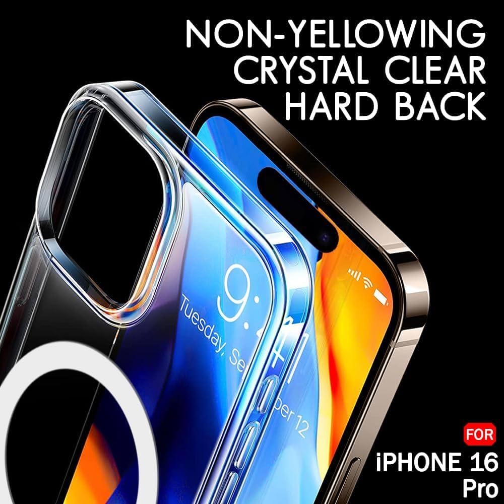 Premium Quality Anti Yellowing Magnetic Case for iPhone 16 Pro Compatible with MagSafe, Shockproof Phone Bumper Cover, Anti-Scratch Clear Back (Clear) (iPhone 16 Pro)